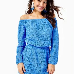 Off Shoulder Romper Lace Shorts Skort Dress Blue Lilly Pulitzer Size L